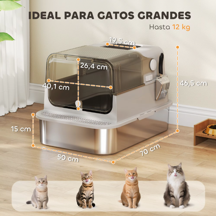 PawHut XXL: arenero de acero inoxidable con tapa abatible